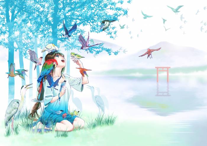 chiboard-b1t49574-20100424_Konachan.com_-_70560_bird_brown_hair_dress_fog_grass_green_eyes_long_hair_ribbons_scenic_tree_water_upby-Nana_chan.jpg