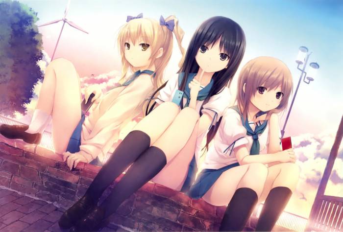 chiboard-b1t56104-20120319_1278162_3girls_black_eyes_black_hair_black_legwear_blonde_hair_bow_brown_hair_cardigan_cellphone_coffee_kizoku_cure_girl_finger_to_mouth_hair_bow_highres_kneehighs_upby-anonymous.jpg