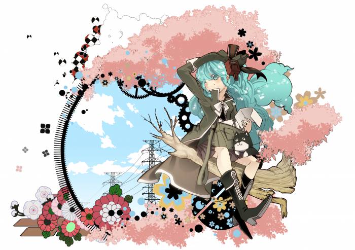 chiboard-b1t57651-20121113_Konachan.com_-_68401_1925__vocaloid__animal_aqua_eyes_aqua_hair_boots_bridget00747_clouds_dog_flowers_hat_hatsune_miku_long_hair_skirt_sky_tree_vocaloid_white_upby-Mugetsu.jpg